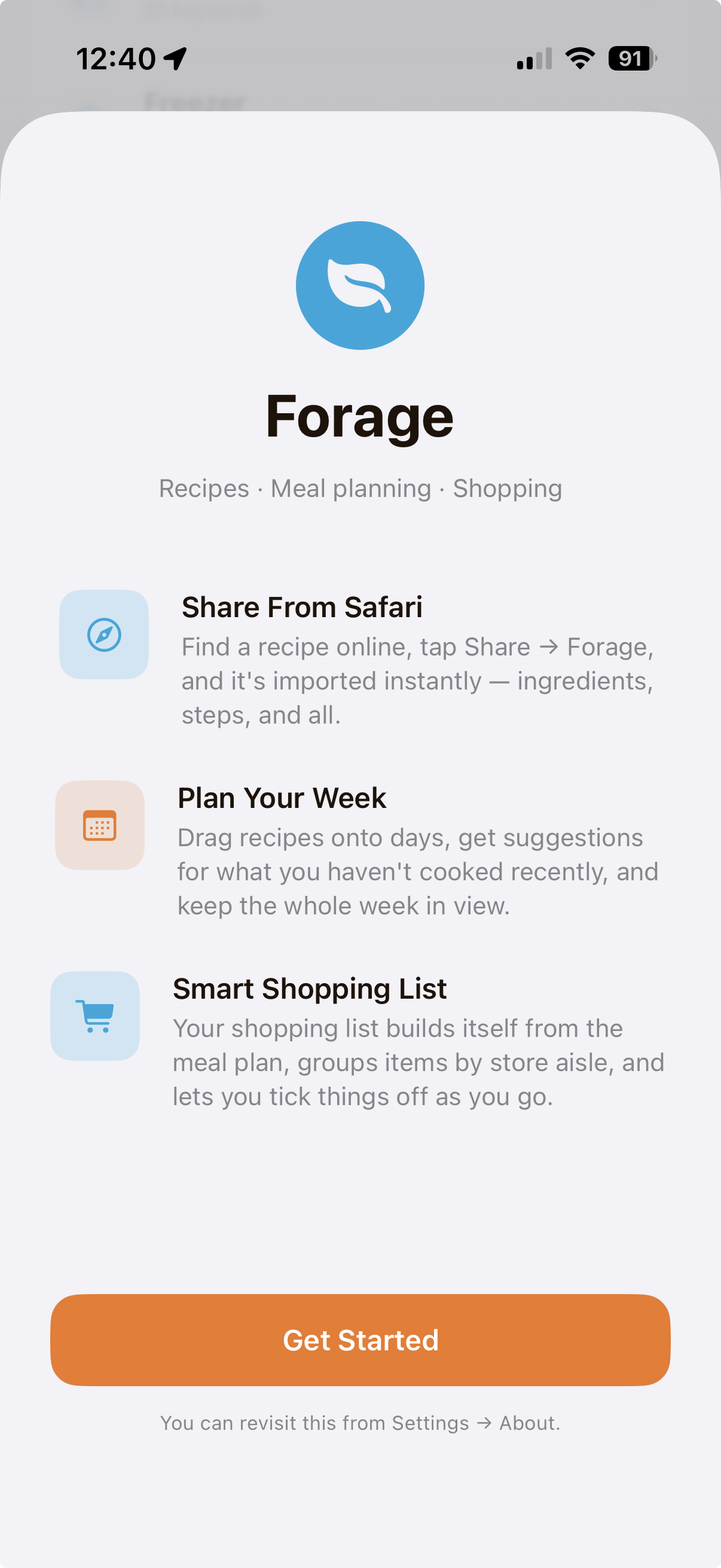 Forage meal planner screen